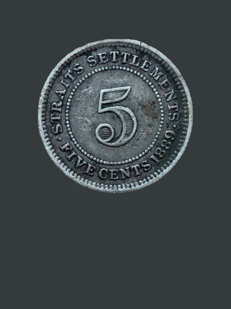 1889 Straits Settlements 5 Cents Silver Coin - VF