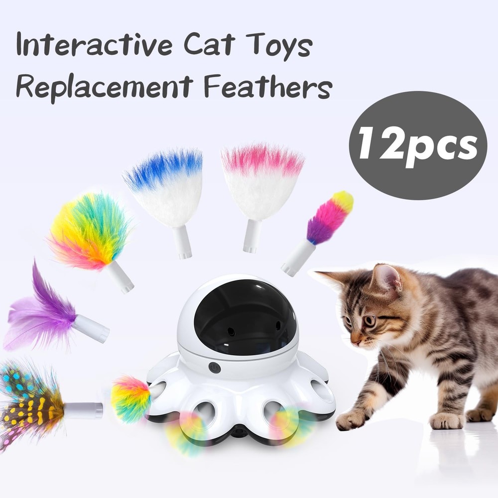 12 PCS Interchangeable Cat Feather Toys Replaceable Feather Fluffy Toy Set
