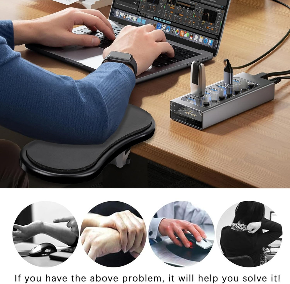 CEYAZYE Computer Arm Rest for Desk Extender, Adjustable Rotating Armrest Desk...