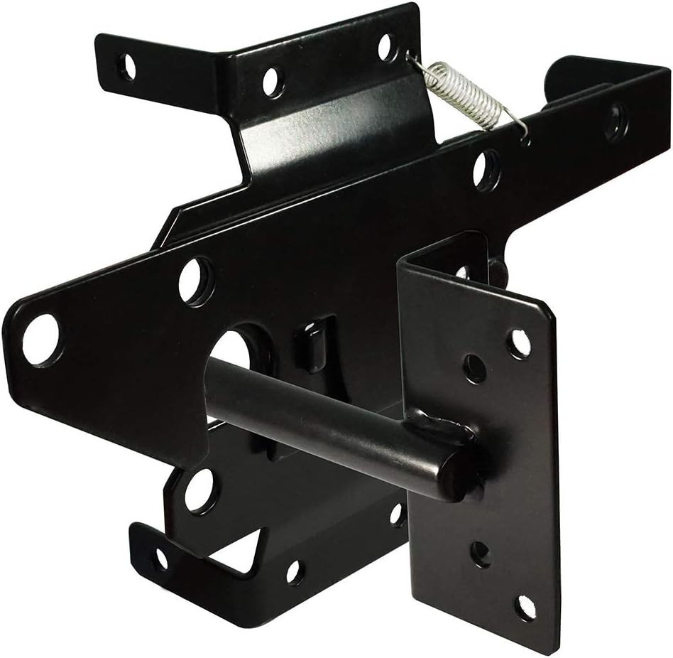 Automatic Gravity Lever Gate Lock with Fasteners | Secure Black Steel Design