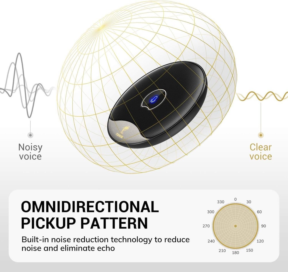 USB Conference Microphone, 360° Omnidirectional PC Computer Condenser Mic wit...