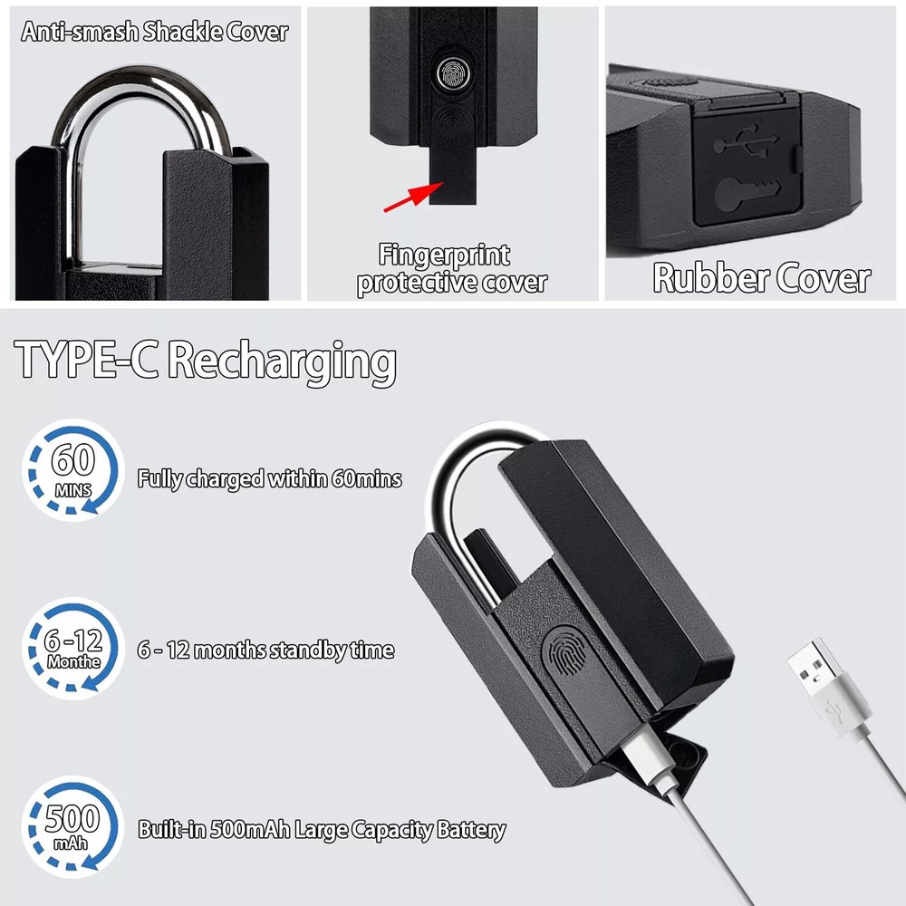 Bluetooth APP Smart Padlock Fingerprint Lock Keyless Electronic Door Lock