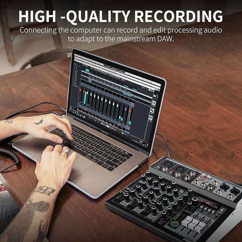 XTUGA KP4 4 Channel Audio Mixer, 16-Bit DSP Effect USB Audio Interface Effects