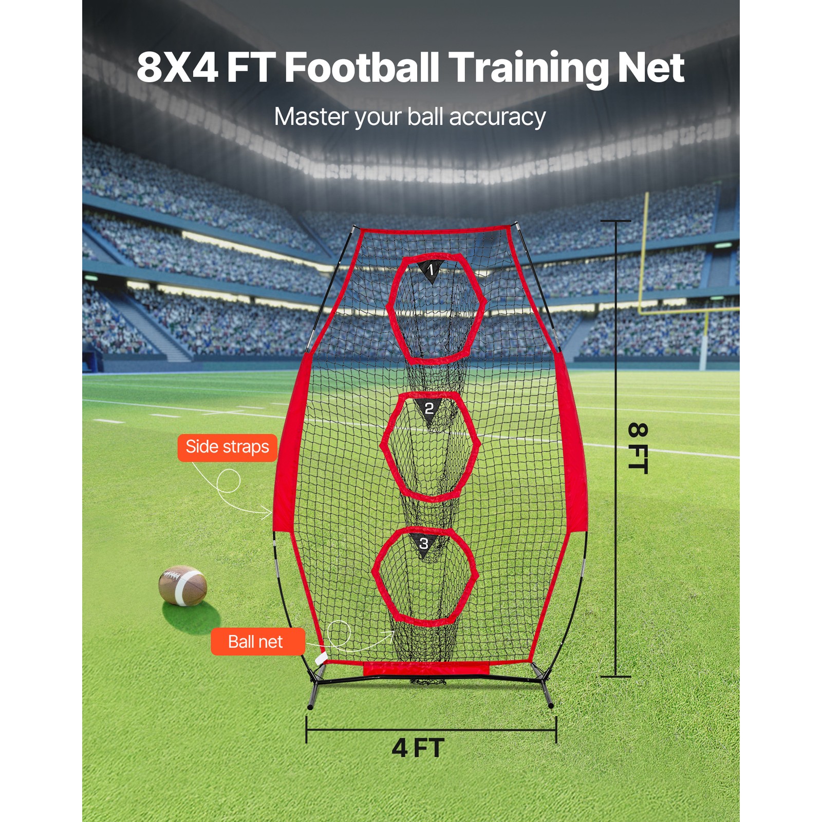 Uimoso 8x4 ft Football Throwing Net Portable Practice Tool for QB Training