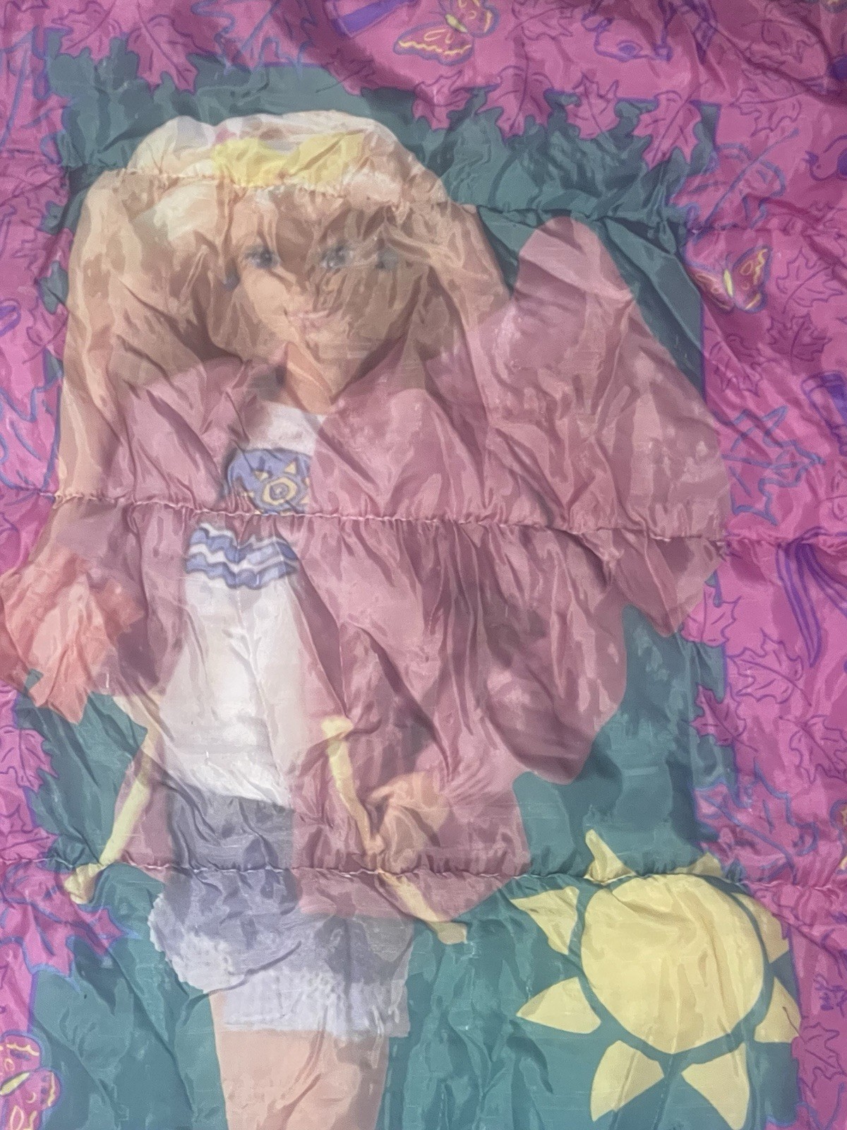 BARBIE For Girls Sleeping Bag 1994 FABRIC ONLY READ Vintage Mattel 55”L x 27”W