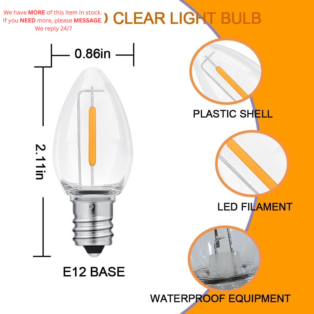 4 Pack 6Ft White Accessory Cord with C7 LED Bulbs, E12 Socket