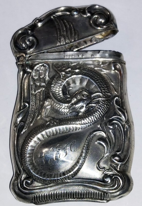 Antique Vintage Sterling Winged Cockatrice Dragon Vesta Match Safe WB3-Vesta-1