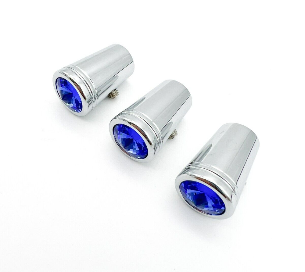 (Set/3) Chrome Metal Blue Crystal Mini Toggle Switch Extension For Kenworth