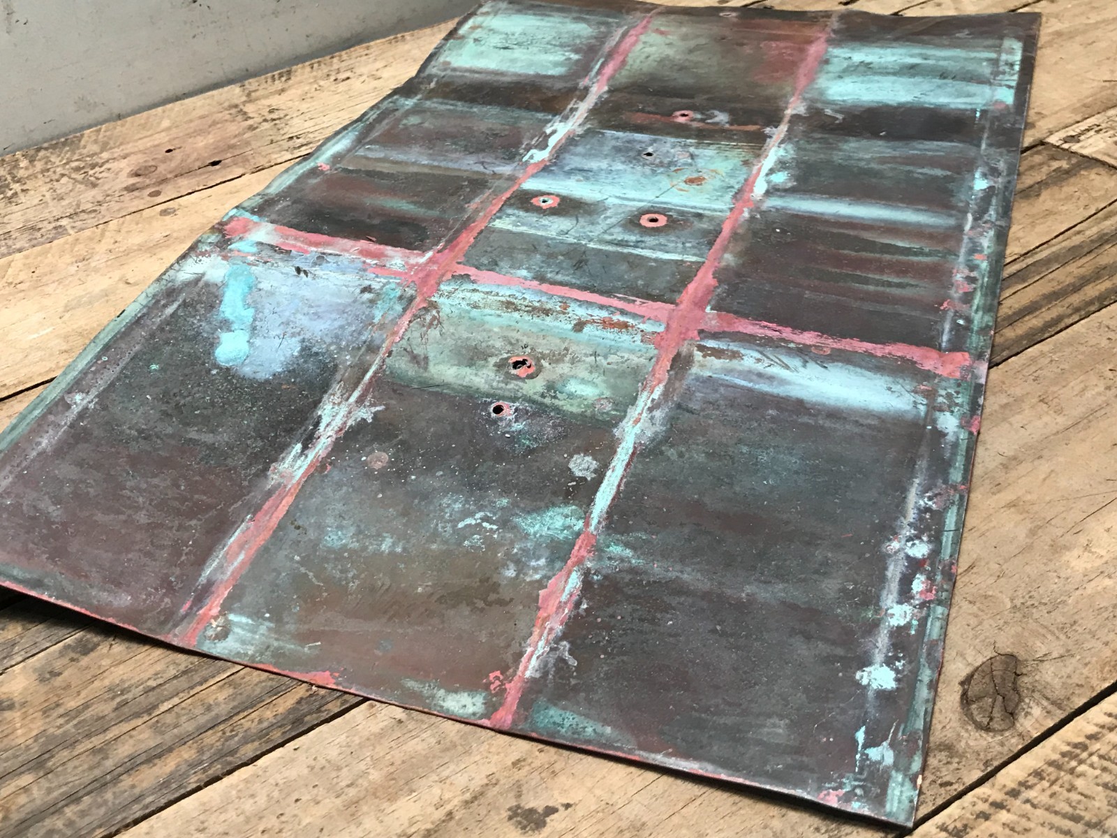 Sheet Copper 18" x 11" Natural Patina Colors Verdigris gauge 24 (N)
