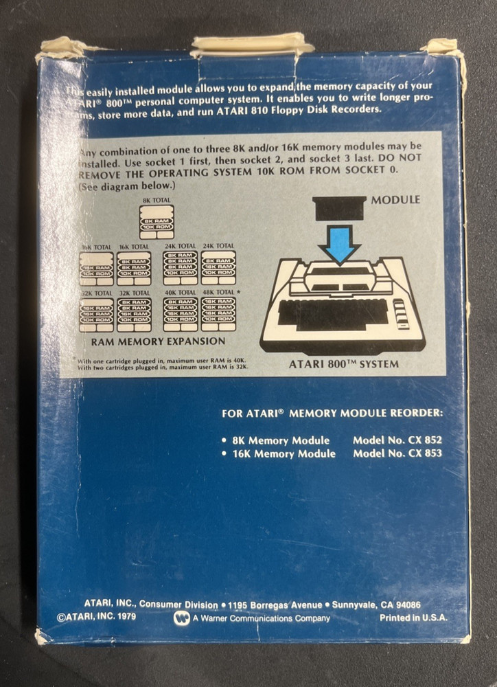ATARI 16K MEMORY MODULE for ATARI 800 Complete in Box CX 853
