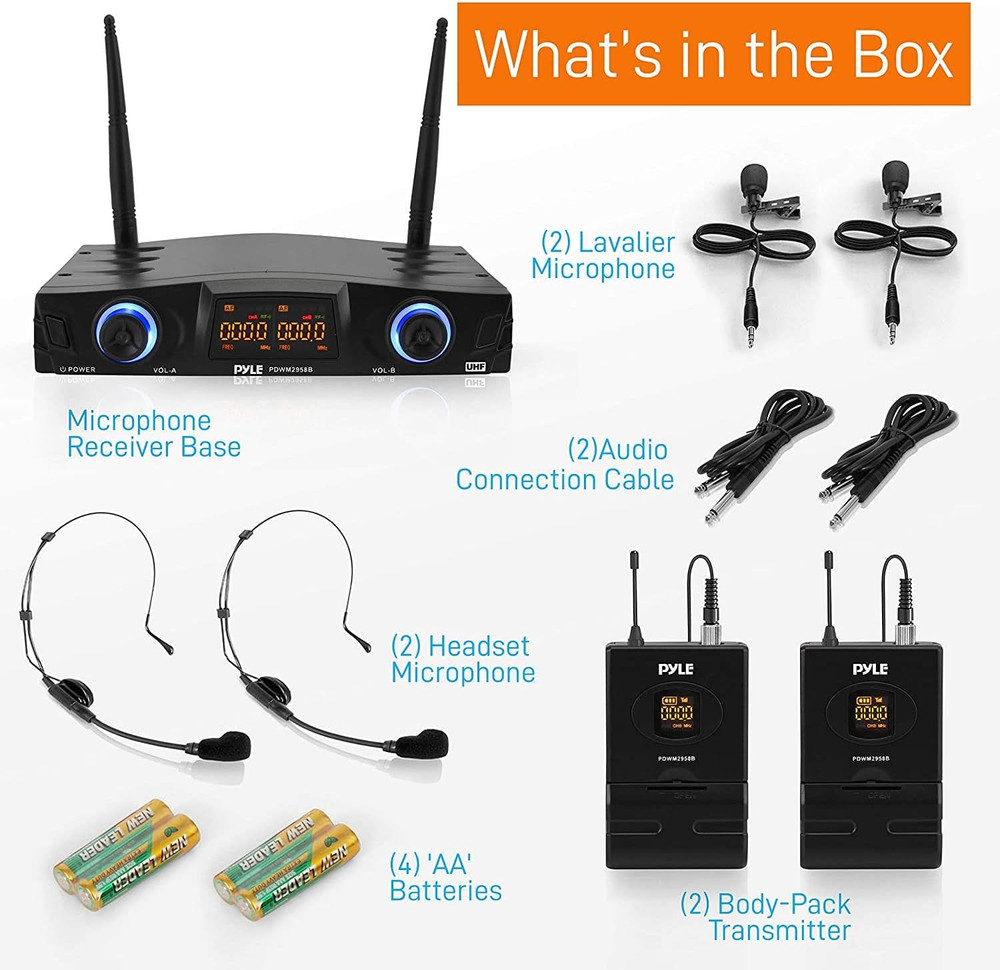 Compact UHF Wireless Microphone System - Pro Portable Dual Channel Digital Mic R