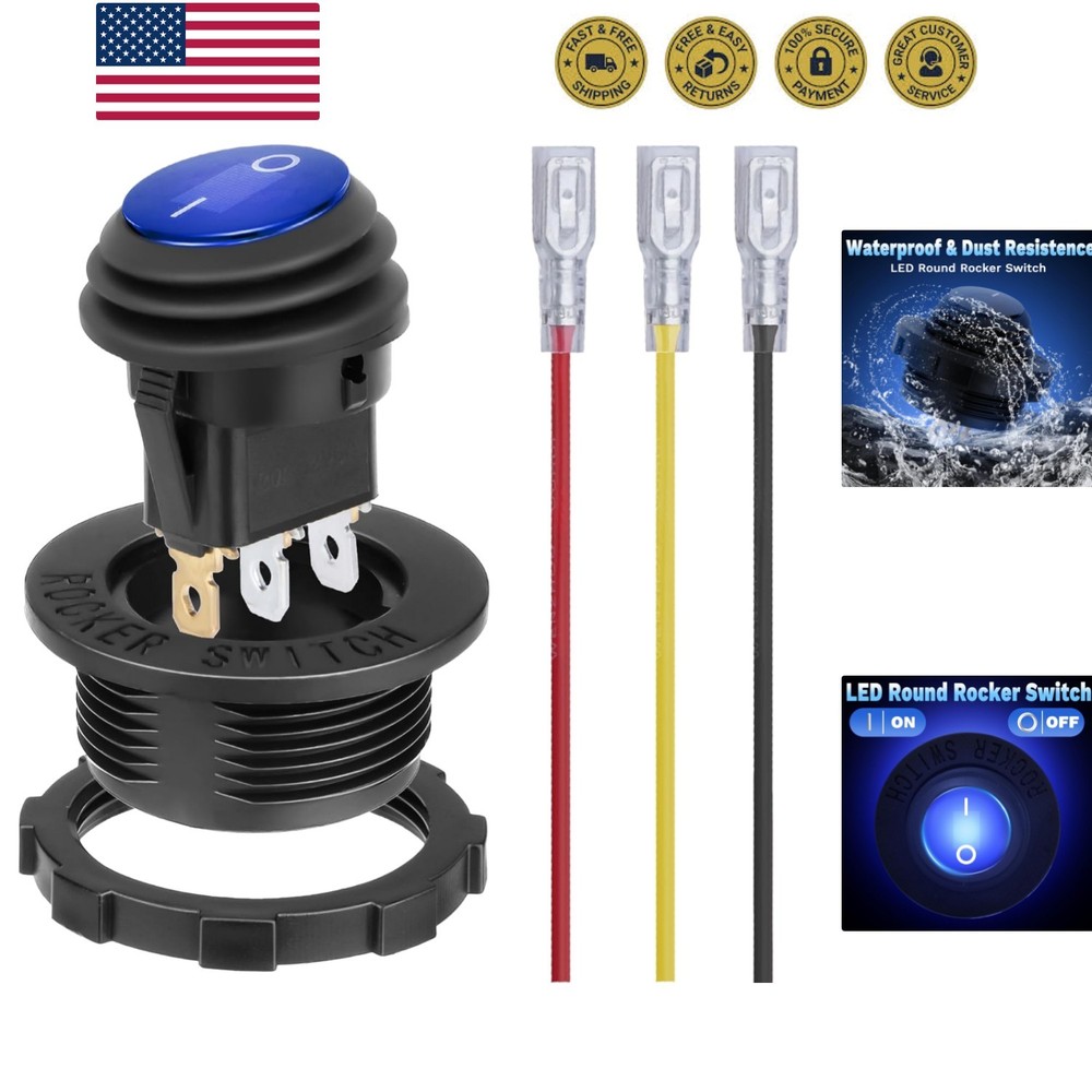 Round Rocker Switch, Toggle Switch 12V, Waterproof Lighted LED On/Off Switch ...