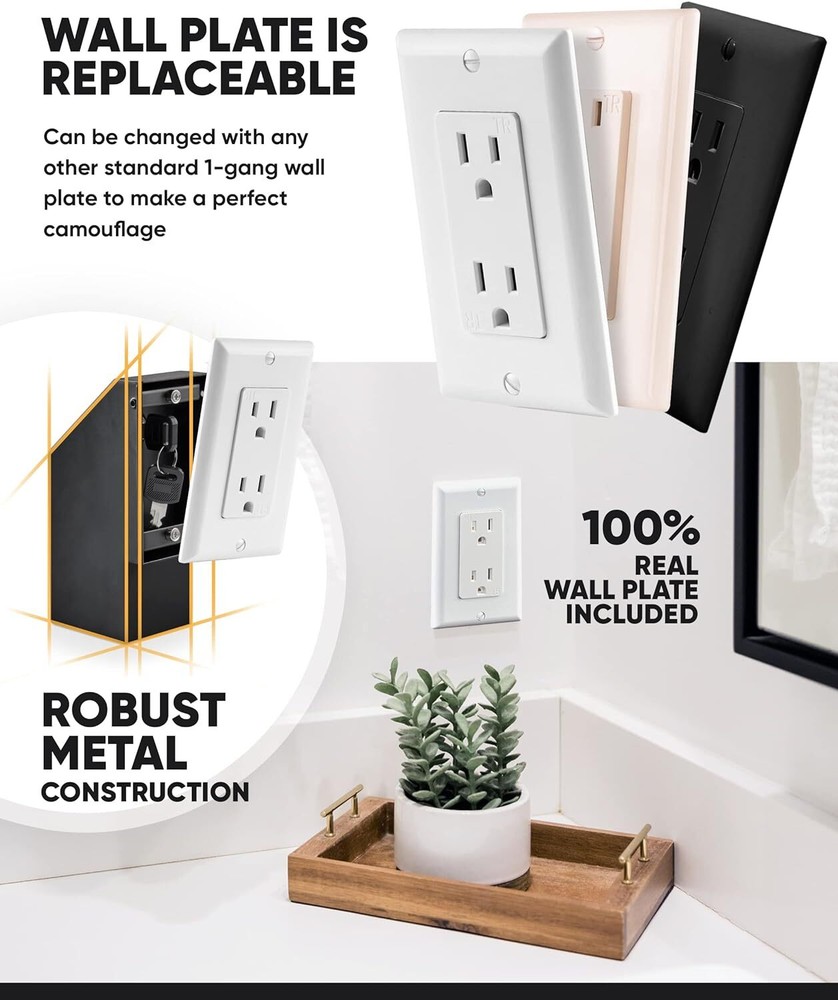 Hidden Wall Safe Outlet with Key Lock Electric Socket Safe Covert Wall Safe Dive