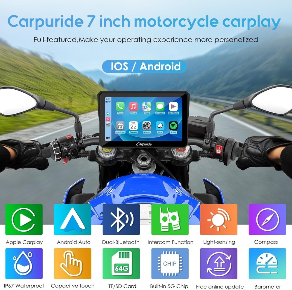Carpuride W702Pro Wireless Carplay Android Auto Waterproof Touchscreen For Motor
