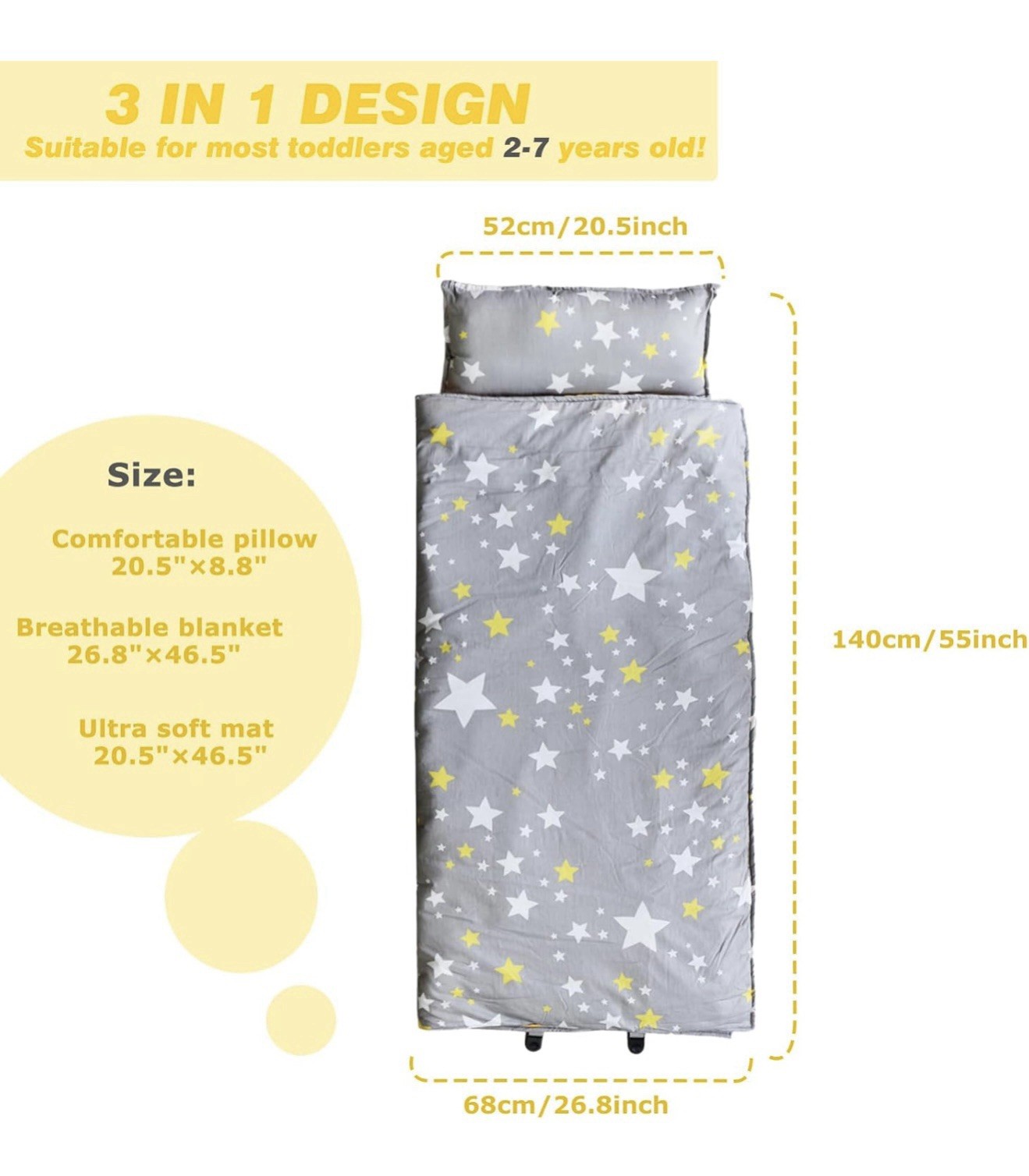 Hi Sprout Kids Toddler Lightweight and Soft Nap Mat, Minky Dotand Cotton-Star