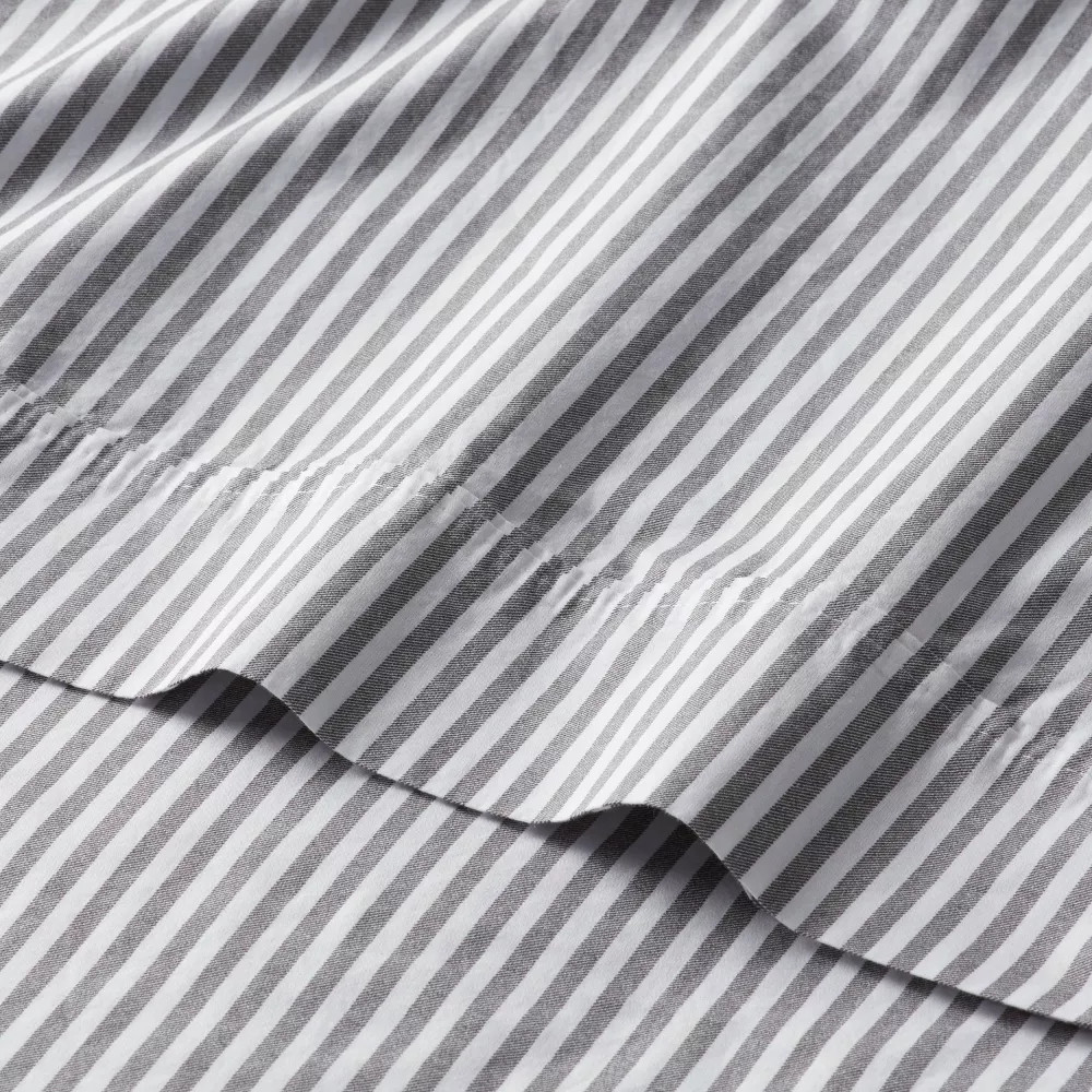 King Organic Percale Sheet Set Charcoal/White Stripe - Threshold