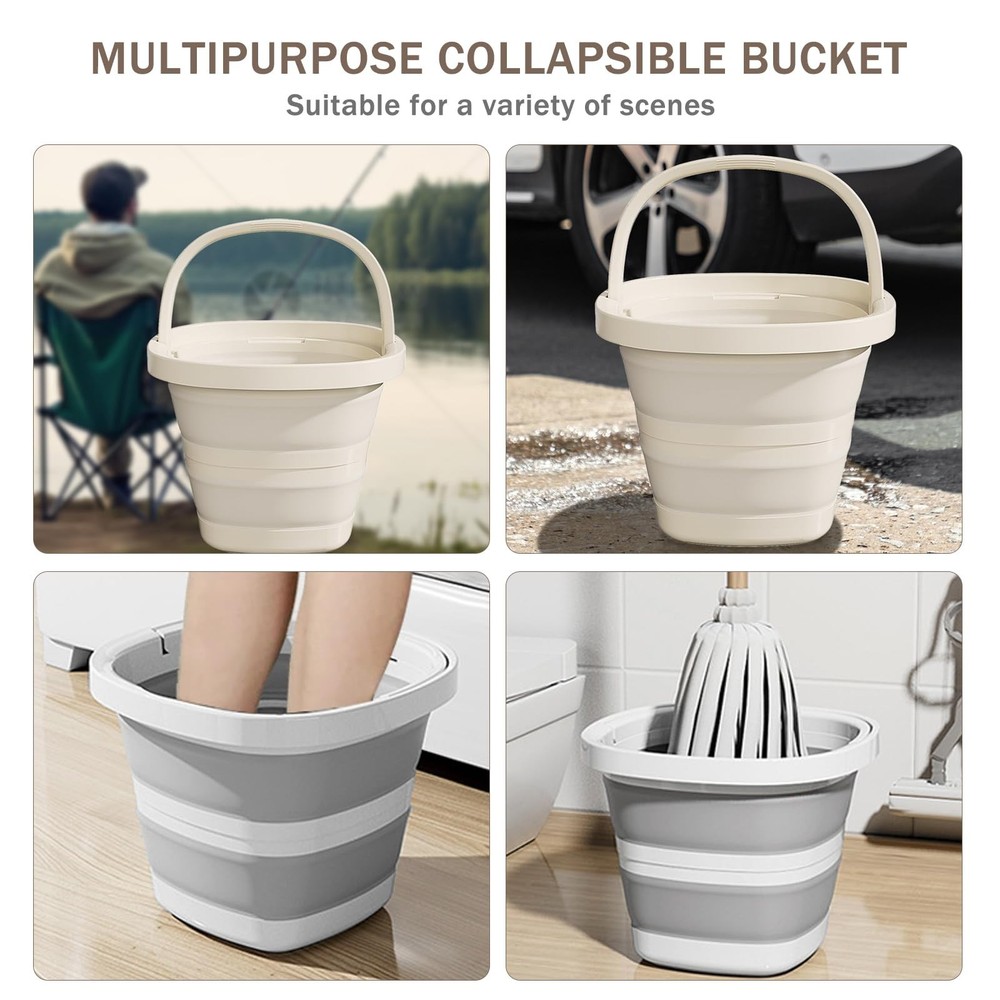 2-Pack Collapsible Buckets (2.6 Gallon/10L) - Foldable Rectangular Design wit...