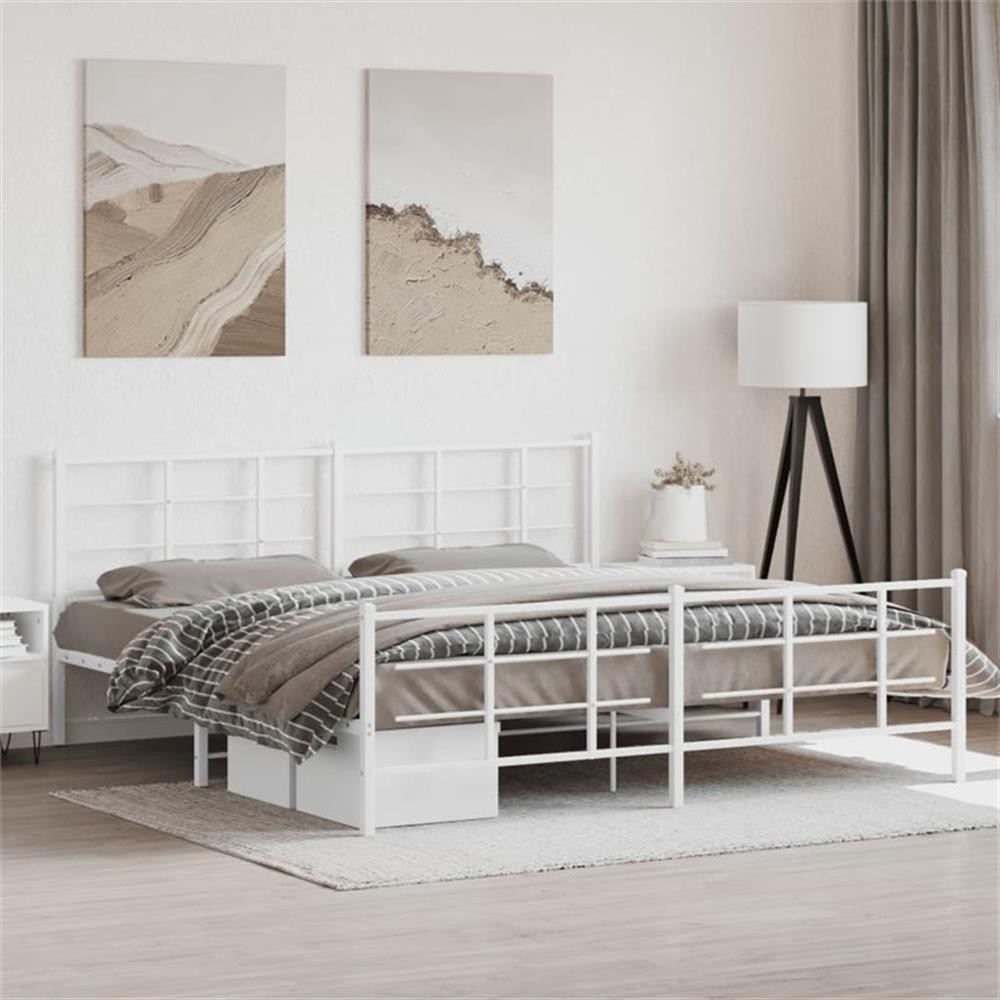 Bowery Hill Rectangular Powder-Coated Steel Full Bed Frame in White