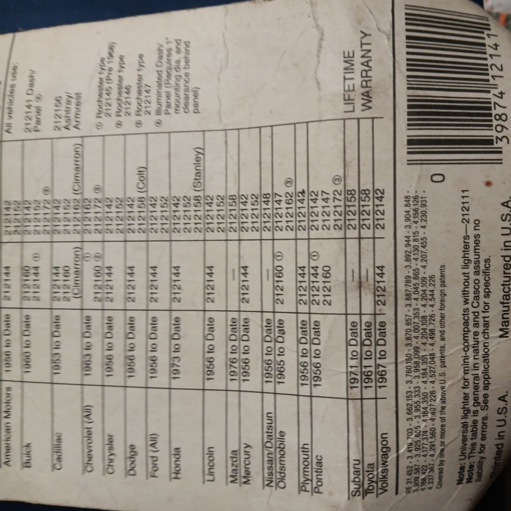 Vintage Cigarette Lighter, Original Equipment Replacement Unit