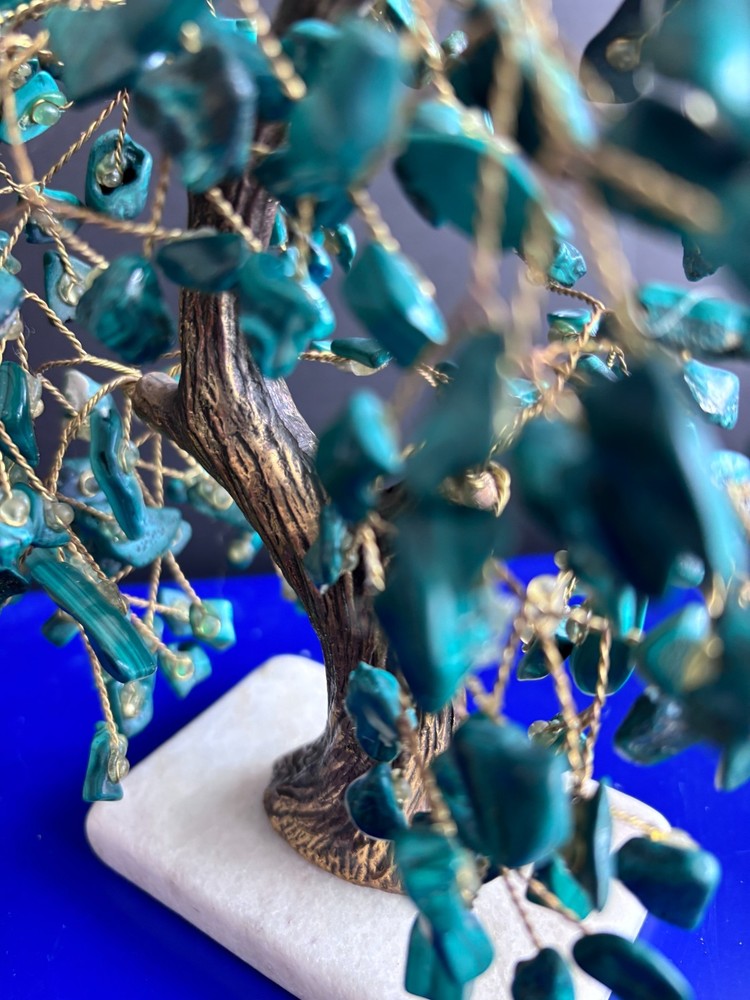 MALACHITE, BRONZE, TREE MARBLE BASE