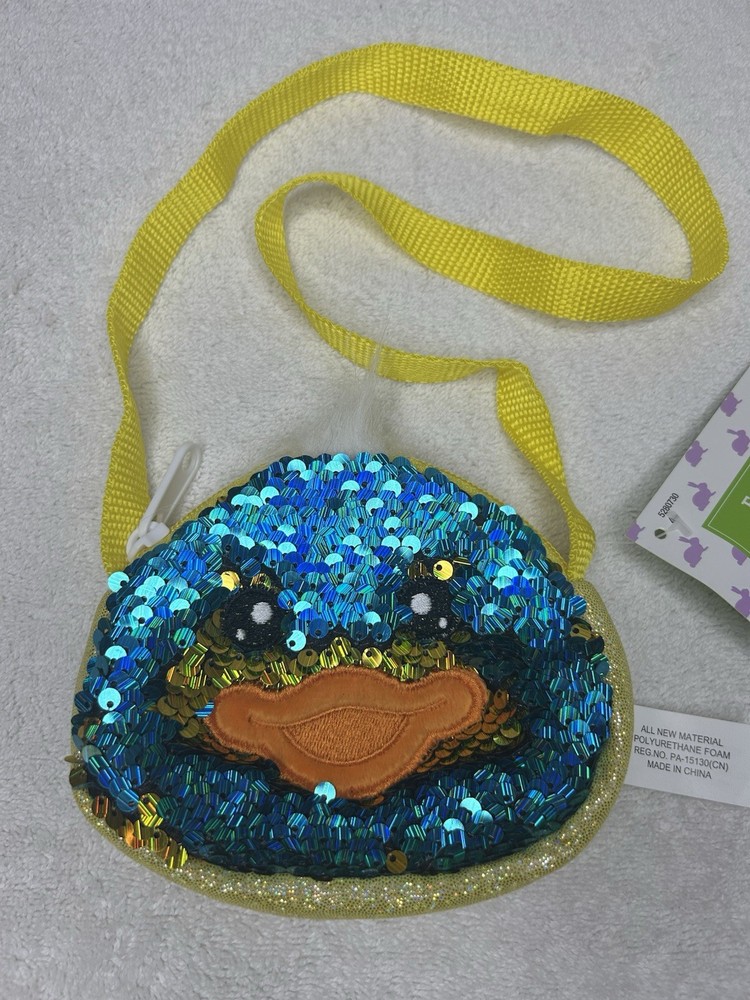 Chick Sequin Easter Change Purse Bag Yellow/Blue Zip Closure New