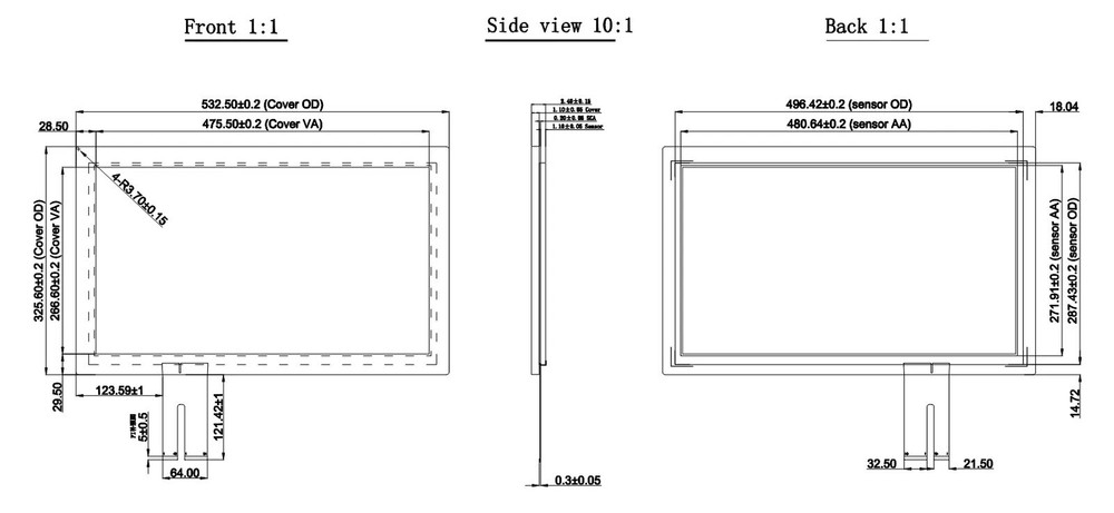 21.5 inch Touch Screen Panel+EETI USB Controller Capacitive Multi 532*326mm 16:9