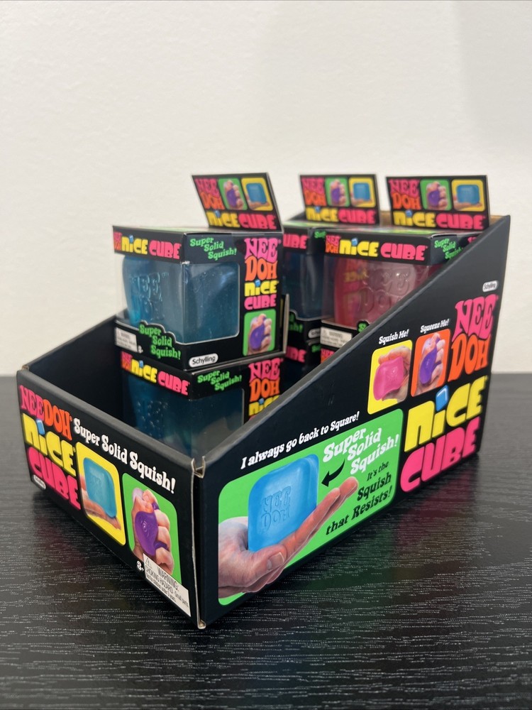 6x NeeDoh Nice Cube Super Solid Squish + Display - (4)Blue & (2)Pink - Fast Ship