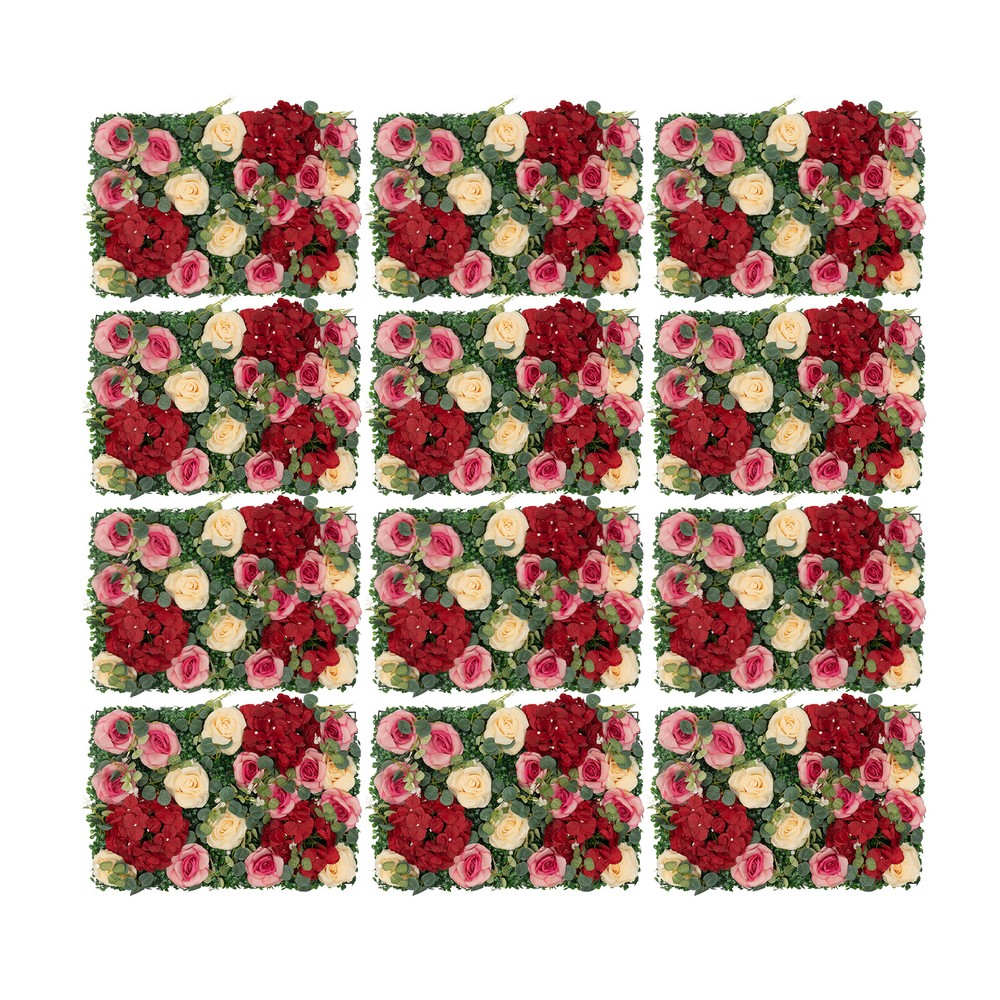 12Pcs Artificial Flower Wall Panel Backdrop Wedding Rose Hydrangea Flower Decor