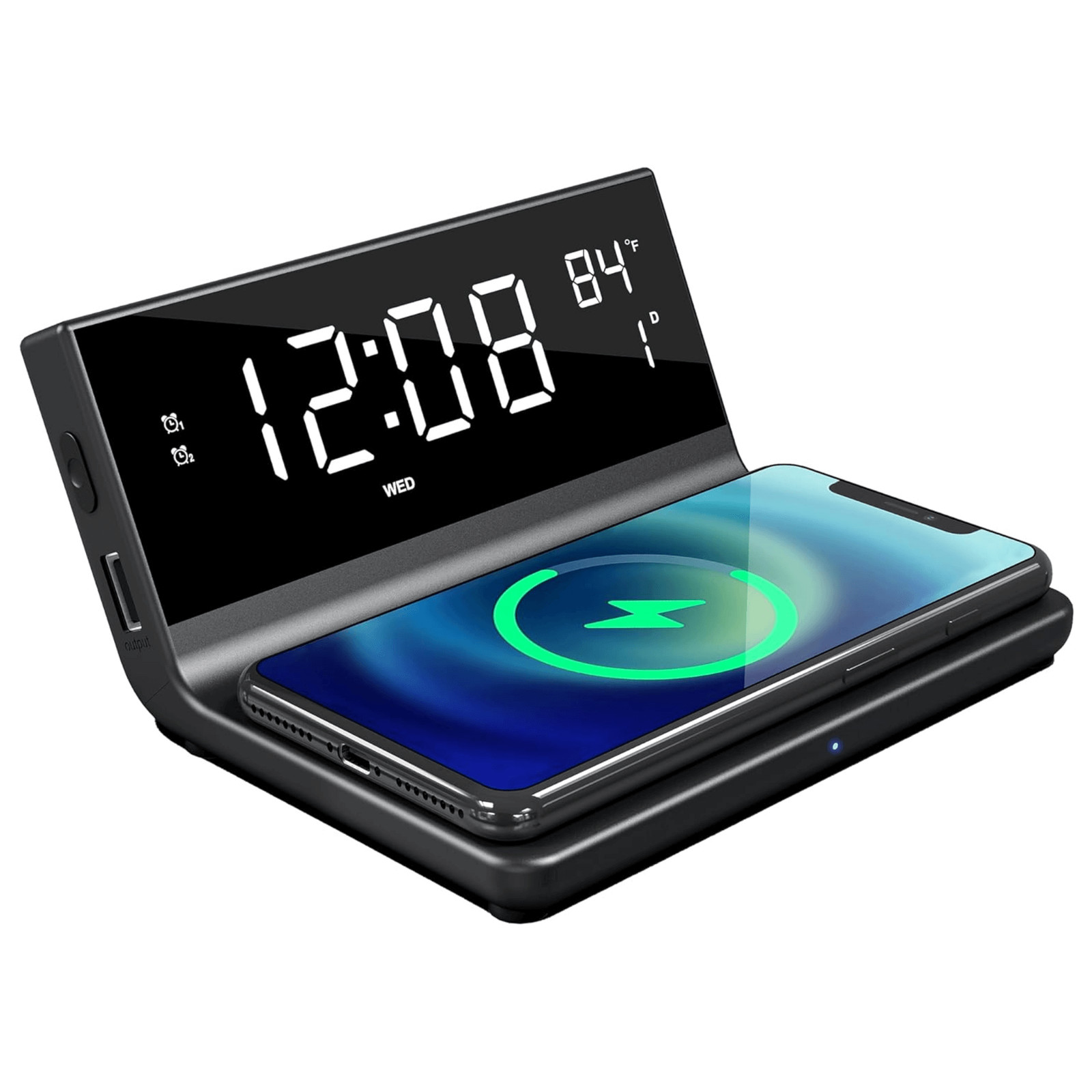 Supersonic Dual Alarm Clock with 2-in-1 Wireless Charger w 4 Brightness Levels