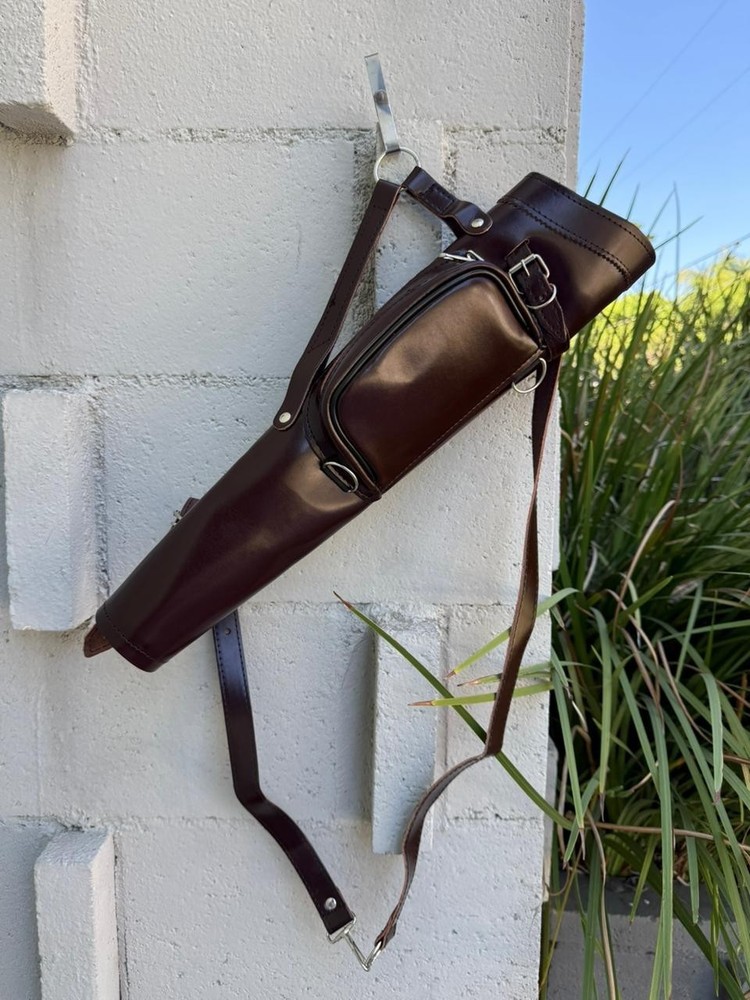 Handmade Leather Archery Side & Back Quiver w/ Zipper Pouch Adjustable Strap