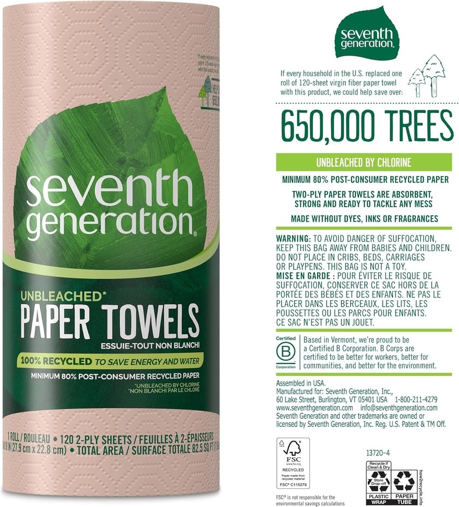 120 Count Seventh Generation Absorbent Paper Towels - Compostable & Eco-Friendly