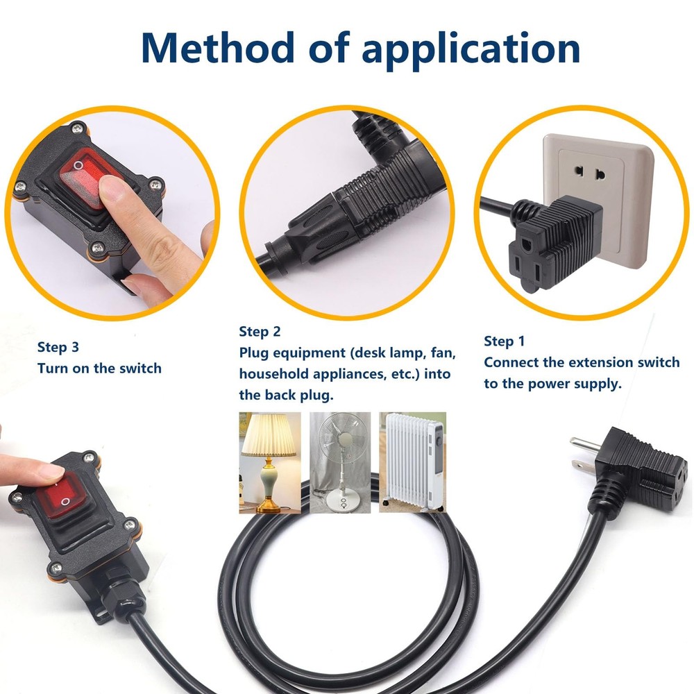 Extension Cord with Switch On/Off,IP67 Waterproof Inline Cord Switch with 4FT...