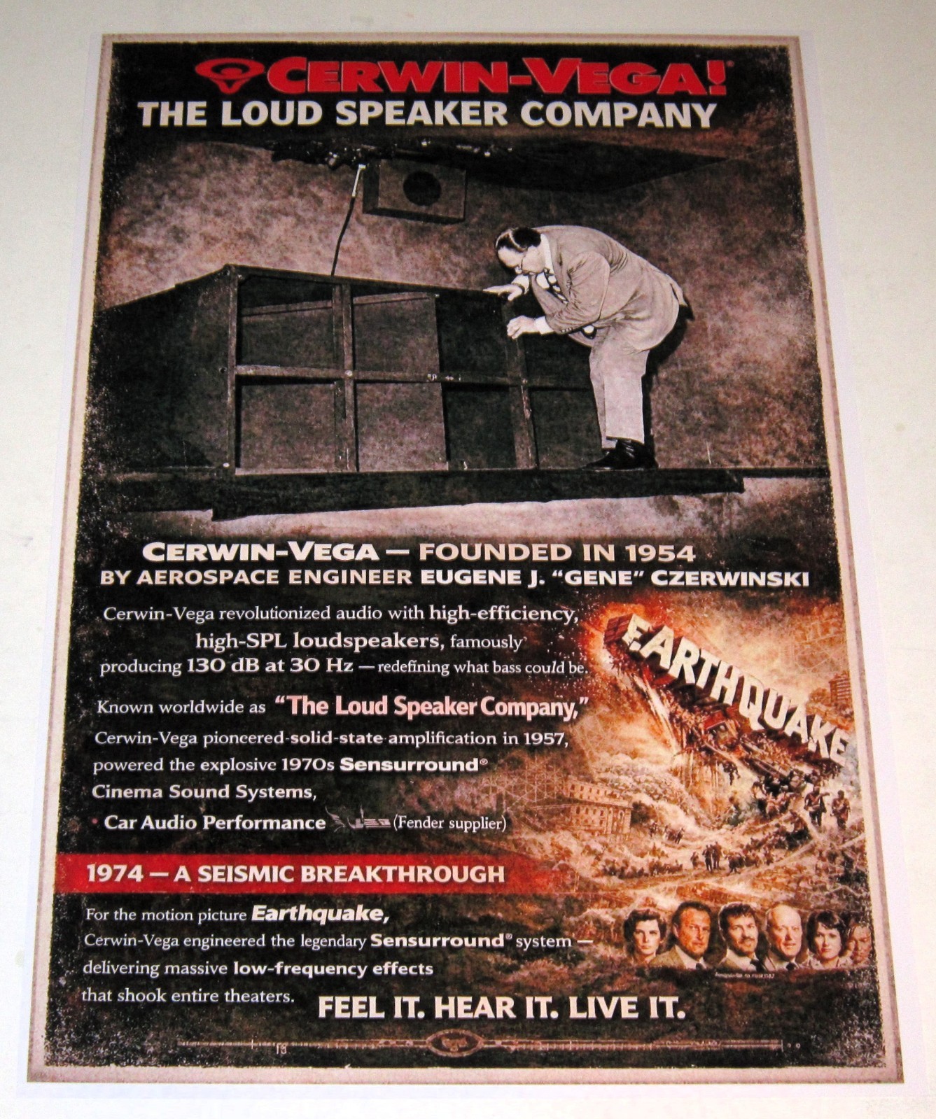 Cerwin Vega Sensurround Audiophile Poster 1974 19" x 13" "Earthquake" Film