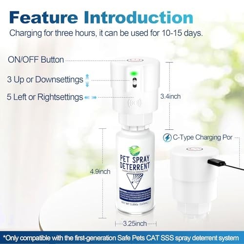 Motion Activated Cat Spray Deterrent Device - Odorless, Safe for Indoor Use, 3ft
