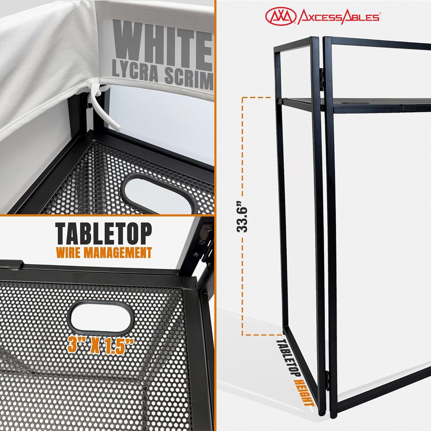 AxcessAbles Portable DJ Facade Booth Table with White Scrim & Carry Case