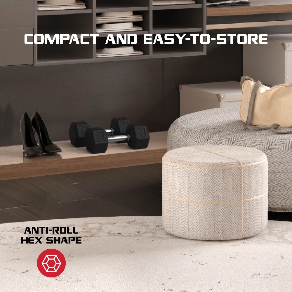 40lbs Rubber Hex Dumbbell – Solid Steel Handle, Durable Rubber Coating