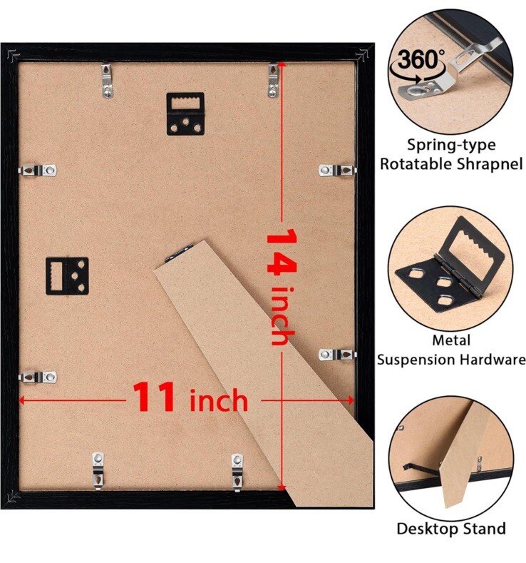 2-Pk DAX Document Frames Solid Wood Desktop/Wall Mount N15832 Black 8 1/2x11"