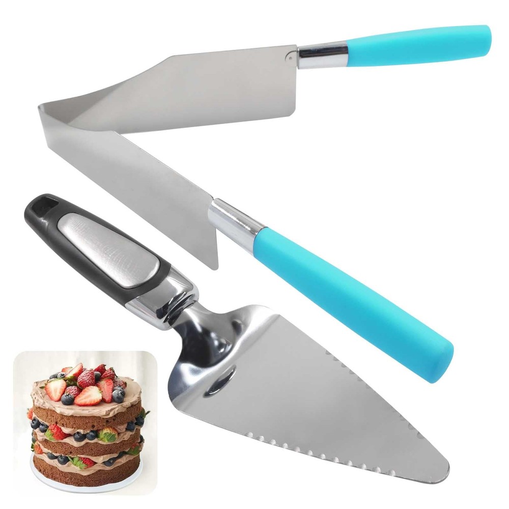 2 Pieces Multi Function Blue Cake Slicer, Stainless Steel Cake Server Cutter ...