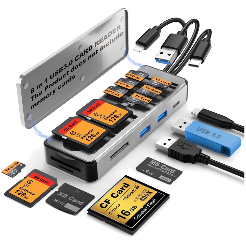 Aluminum 8in1 SD Card Reader - USB 3.0 High-Speed Transfer