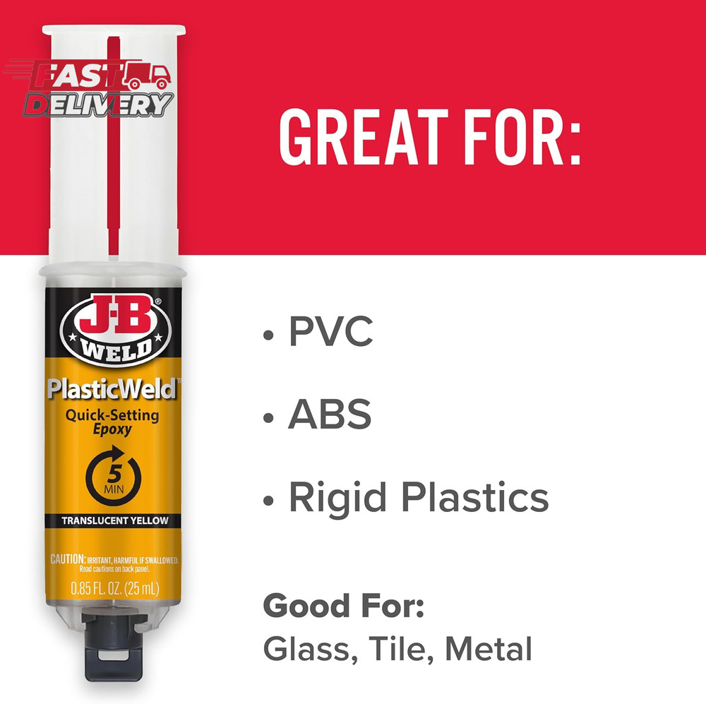 J-B Weld 50132 Plasticweld Quick-Setting Epoxy Syringe - Translucent Yellow - 25