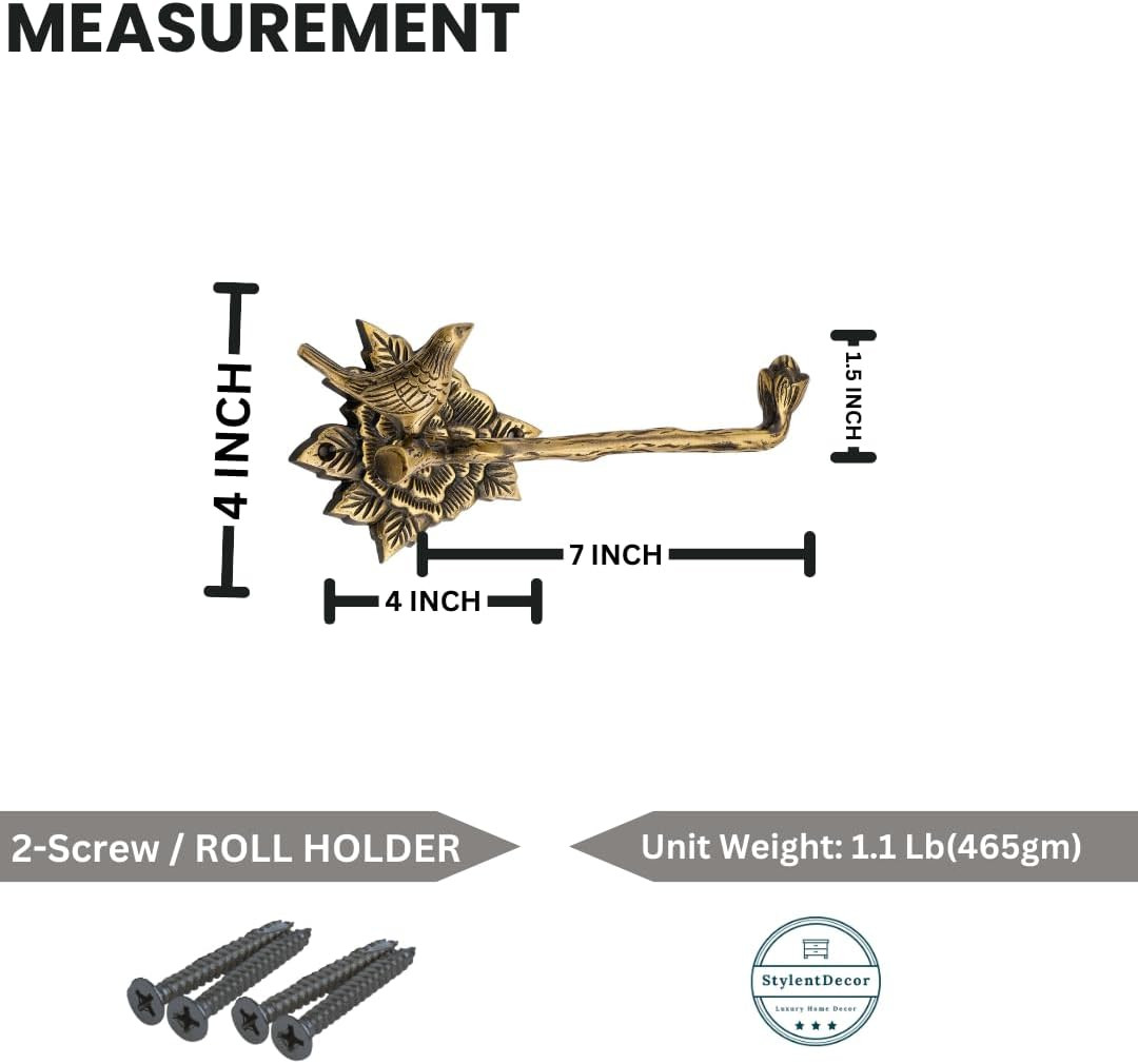 STYLENT Decor Solid Brass Bird Antique Toilet Paper Roll Holder Bathroom Accesso