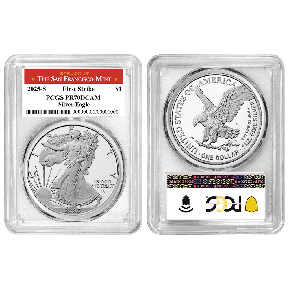 2025-S Proof $1 American Silver Eagle PCGS PR70DCAM FS San Francisco Label