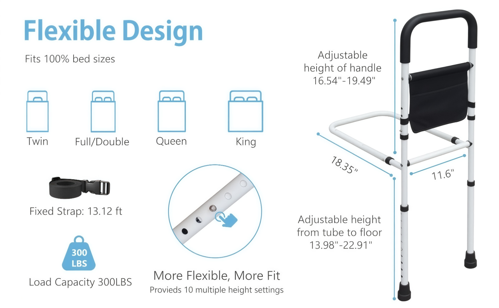 Bed Rails for Elderly Adults with Floor Support, Bed Side Assist Rail for Senior