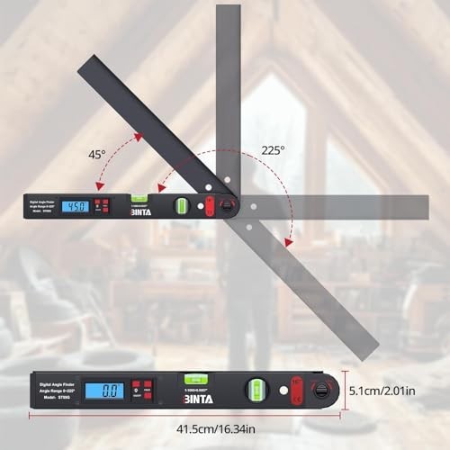 Digital Angle Finder Protractor 0-225° Range, Backlit LCD, Dual Bubble Level, St