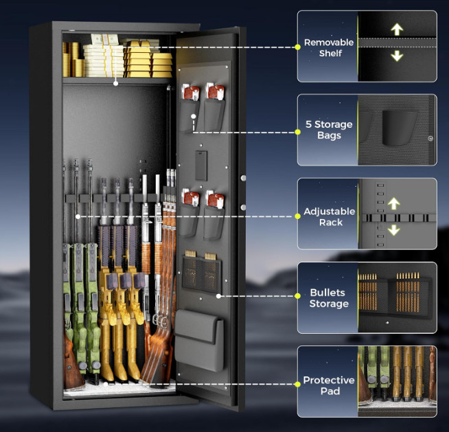 10-15 Gun Safe Biometric Fireproof Rifle & Pistol Cabinet Quick Access