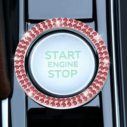 Car Engine Start Stop Decoration Ring, Crystal Double Rhinestone, Bling Red