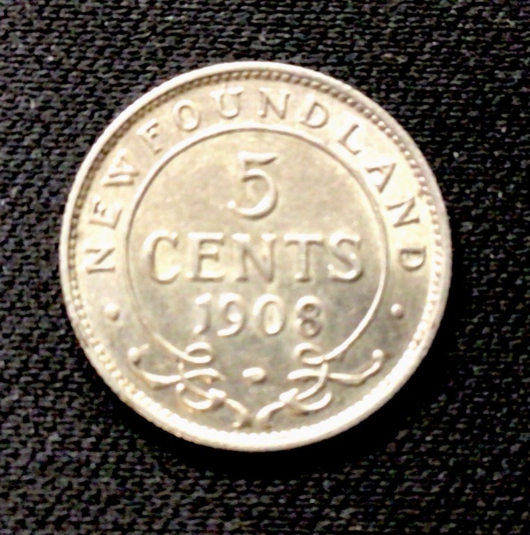 1908 Newfoundland 5c Silver! ENN Coins