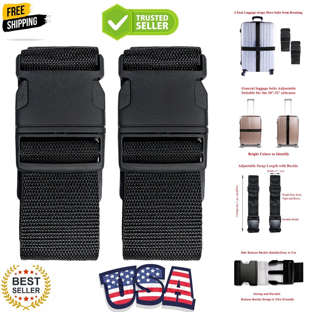 Lightweight 2 Pack Suitcase Belts: Adjustable Travel Straps with Quick Release