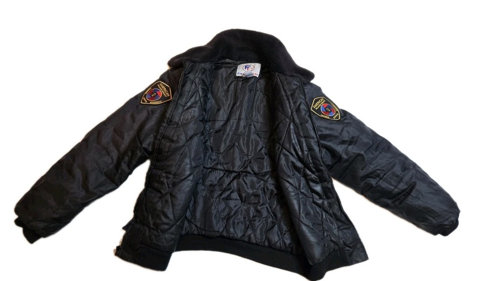 Vintage Security Bomber Jacket Black Quilted Puffy First Class M USA Patch