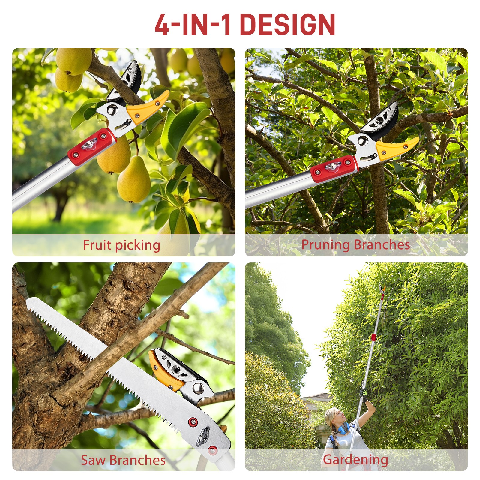 4.27-7.55 FT Cut & Hold Telescopic Pole Pruner, Fruit Picker Tree Branch Cutter